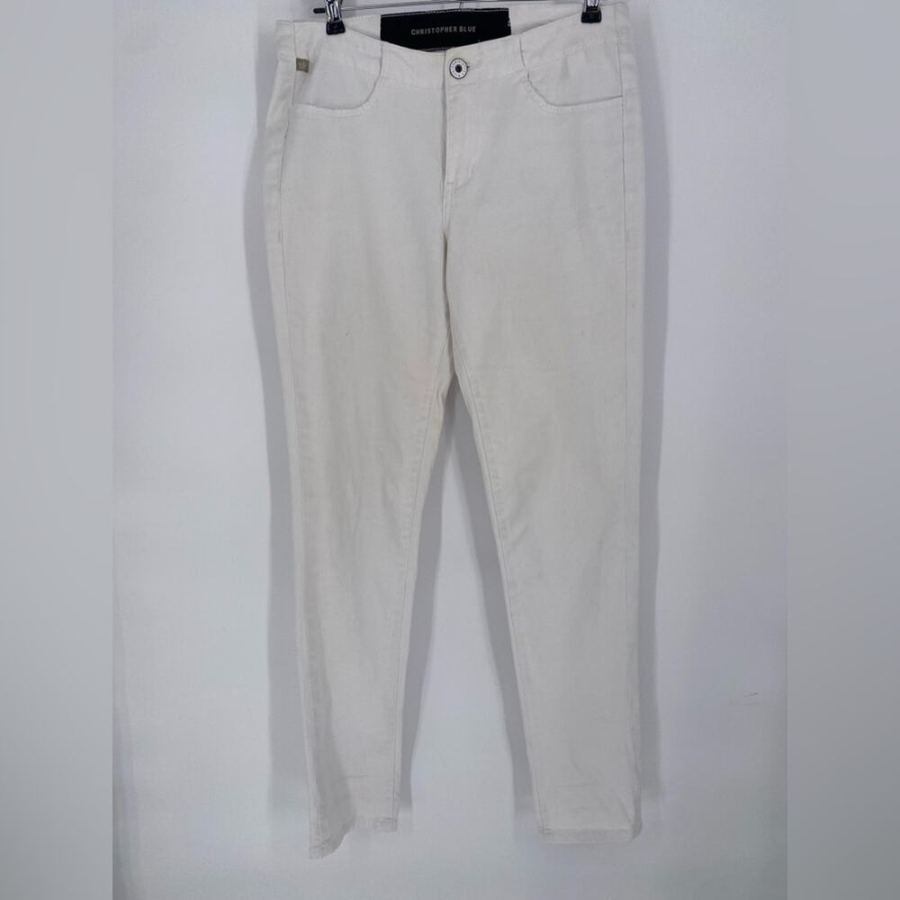 Christopher Blue White Jeans‎ Tapered Leg Mid Rise Preppy Coastal Size 8